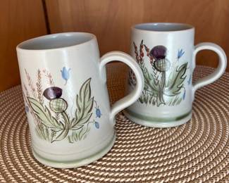 Pair of Buchan Thistle Tankard Scottish Stoneware Mugs