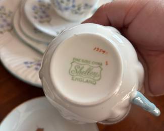 Shelley Blue Floral Fine Bone China – Pair of Teacup & Saucers, Snack Plate, Dinner Plate
