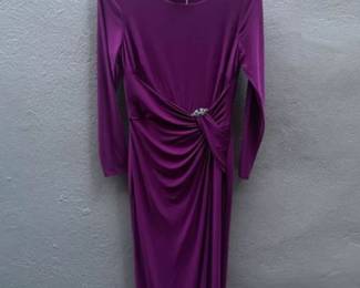 Vintage Ralph Lauren Gathered Sheath Gown w/ Brooch