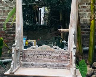 Mirror Ornate Carved  Whitewashed Teakwood “Balinese” Style Buffet Cabinet 