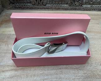 Miu Miu Siver Tone Buckle White Leather Belt