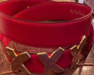 Paloma Picasso Triple Kiss Wide Gold Logo Mulberry Leather