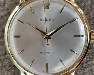 Vintage Rolex Precision Sold 18K Gold Black Leather Strap