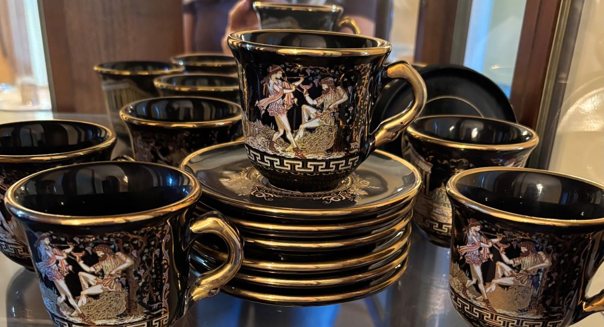 Greek Demitasse Set - Handmade in Greece – 24K Gold Trim