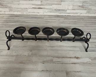 Antique Style Wrought Iron 5-Cup Candle Holder – Rustic Black Forged Metal Centerpiece