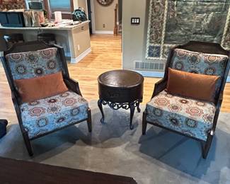 Pair of High-Back Cane Armchairs with Custom Upholstered Cushions Classic Accent Chairs