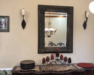 Large Ornate Wall Mirror – Carved Wood Frame Bronze Gold Finish Traditional Décor