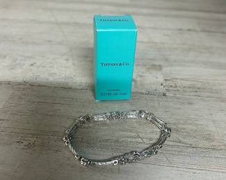 Authentic Tiffany & Co. Sterling 925 Silver Link Bracelet Textured Bars & Bezels with Perfume