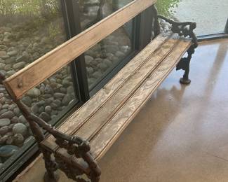 Vintage Cast Iron & Wood Slat Garden Bench – 53” Rustic Outdoor Porch Seating