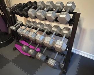 Complete Dumbbell Set with Rack – Hex Weights 2lb to 70lb + Balance Board & Stability Ball – Home Gym Package