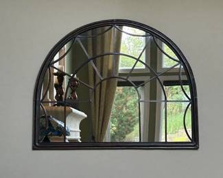 Large Arched Cathedral Windowpane Wall Mirror – Dark Wood Frame Decorative Architectural Accent Home Décor