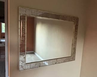 Antique Style Wall Mirror with Distressed Glass Tile Frame Rectangular Decorative Accent