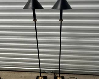 Pair of Vintage Modern Black & Brass Floor Lamps – Postmodern Geometric Design