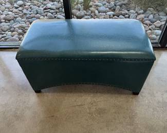 Teal Faux Leather Storage Bench Ottoman – Nailhead Trim, Lift-Top Chest Seating