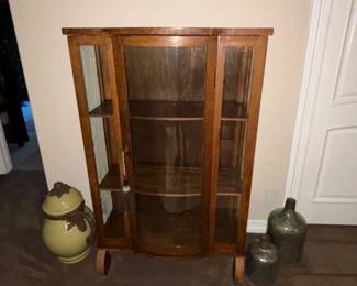 Antique Oak Curio Cabinet – Custom Glass Display Case with Carved Feet