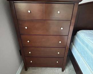 Solid Wood Tall Dresser Chest – 6 Drawer Dark Cherry Bedroom Storage Furniture
