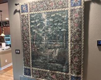 Striking Large Vintage Wall Tapestry – Swan & Forest Scene with Ornate Border