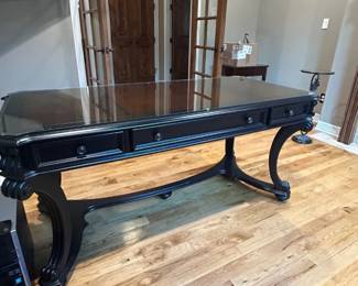 Luxury Black Executive Writing Desk with Glass Top & Drawers – Classic Elegance