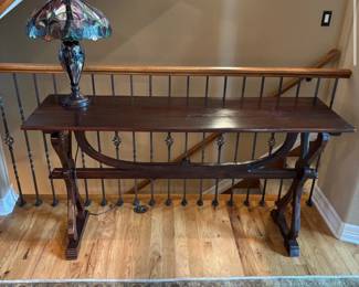 Rustic Console Table – Dark Wood w/ Iron Accents, Traditional Entryway Sofa Table