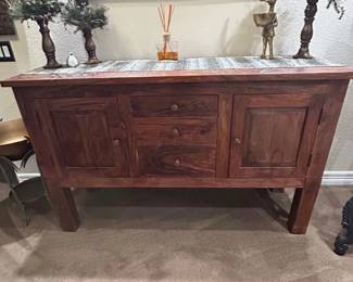 Rustic Farmhouse Solid Wood Buffet Sideboard – Dining Room Storage Cabinet w/ Drawers & Doors