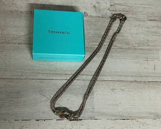 Authentic Tiffany & Co. Sterling 925 Italy Buckle Knot Pendant Double Rope Necklace
