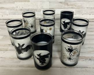 Set of 9 Halloween Glass Votive Candles – Bats, Witches, Spiders & Cats
