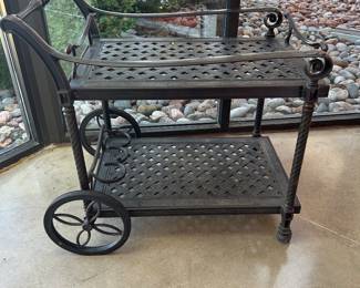Cast Aluminum Outdoor Bar / Serving Cart with Wheels – 35”H x 38”W x 22”D