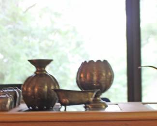 The Thinker Book Ends, Brass Bells, Candle Holders, Vase