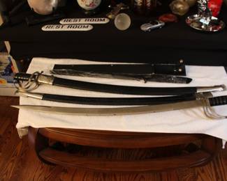 Swords with Decorative Etchings, Sharpening Rod, Horse Whip