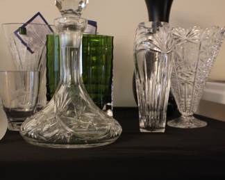 Waterford Vases, Decanter, Green Diamond Base