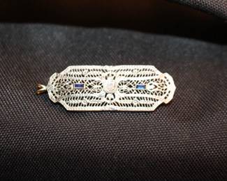 No 27 Antique Broach wtih Sapphires Rectangular Sterling 