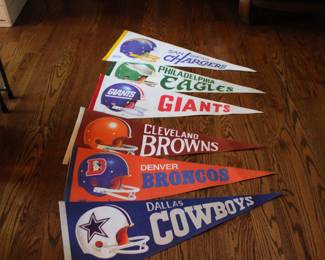 Chargers, Eagles, Giants, Browns, Broncos, Cowboys, Pennants