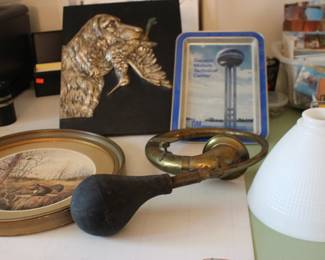 Embossed Dog Art, Brass Horn, Shade, GM Tray