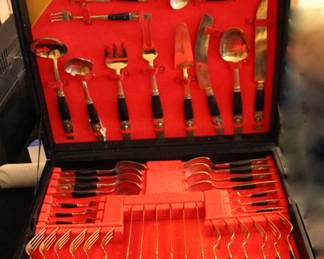 Brass and Black Siam Silverware Set in Case