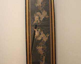 Asian Embroidered Dragon Framed Art
