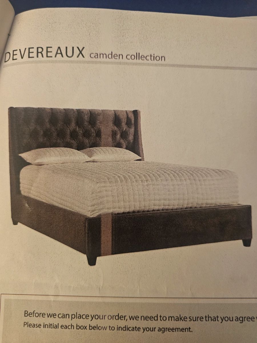 Arhaus Devereaux Gray Velvet King bed. Also have nightstands, storage bench, chair, 4 dressers, et.c. that all look great together. Bed $500. Full suite $5,000. See additional pictures. 