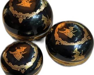 Vintage Thai Nesting Lacquerware Trinket Boxes