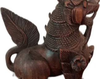 Vintage Wooden Winged Lion Statue


