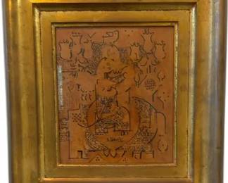 Original Sadegh Tabrizi (Iran, 1939-2017) Composition with Couple on Horseback Framed - 14 1/2” x 13”


