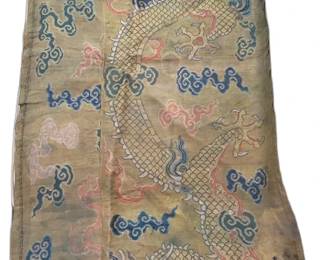 Antique Dragon Silk Embroidered Textile with Tibetian Mantra Prayer - 51” x 22”


