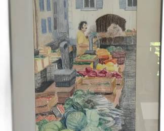 Original Pastel Drawing - Market Scene


