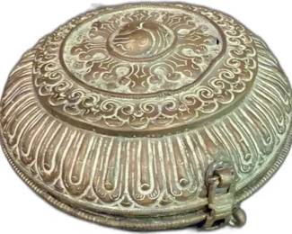 Antique Handmade Lidded Inscribed Container from Nepal


