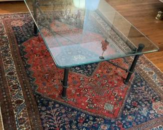 Ethan Allen Black Wrought Iron Coffee Table with Glass Top - 3”10’ x 33”