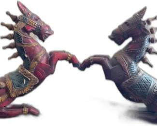 Pair Antique Indian Processional Wooden Horses


