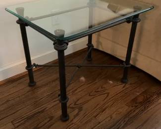 Ethan Allen Black Wrought Iron End Table with Glass Top - 29” x 28” Price per Piece