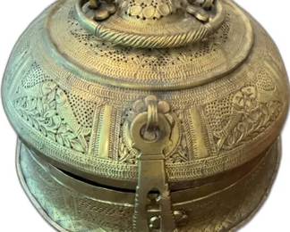 Antique Brass Betel Nut Pandan Box with Lid, Northern India 19th C


