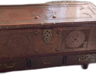 Antique Dari Wooden Chest with Brass Accents
