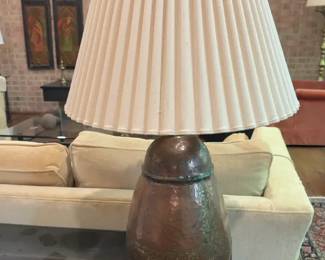 Antique Copper Lamp with Pleated Shade - 31” Tall


