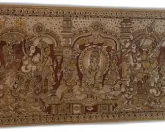 Vintage Indian Kalamkari Mural Art Framed - 9’7” x 3’10”