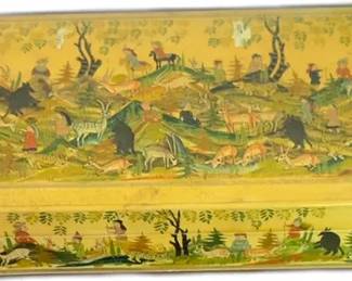 Vintage Hand-Painted Decorative Box from Srinagar, Kashmir -9” x 5” x 2”


